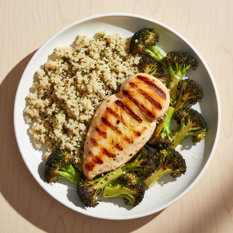 Grilled Chicken Breast with Quinoa and Roasted Broccoli