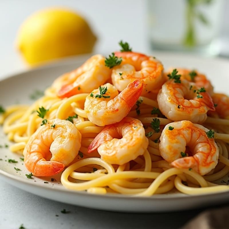 Lemon Garlic Butter Shrimp with Whole Wheat Linguine