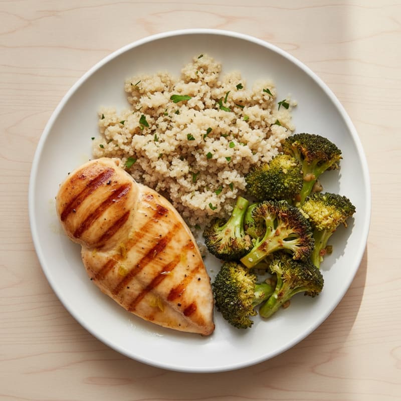 Grilled Chicken Breast with Quinoa and Roasted Broccoli
