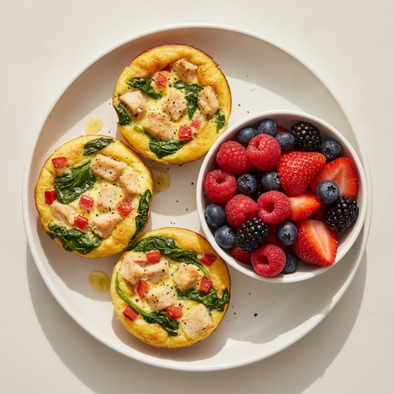 Baked Egg and Chicken Cups with Berries