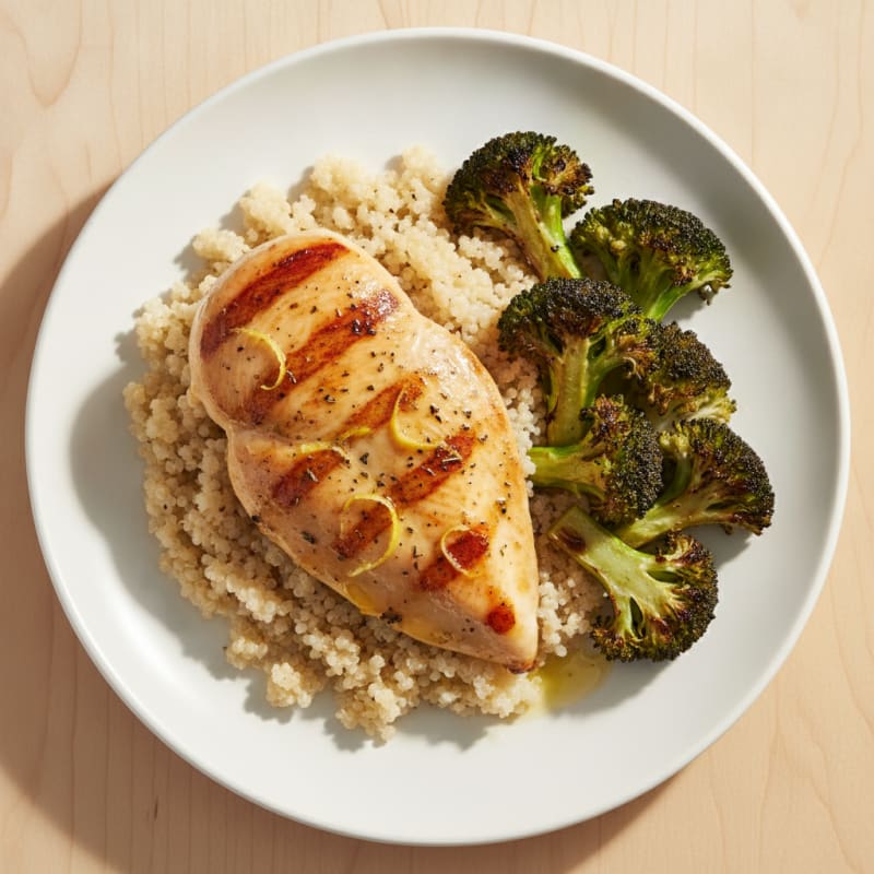 Grilled Chicken Breast with Quinoa and Roasted Broccoli