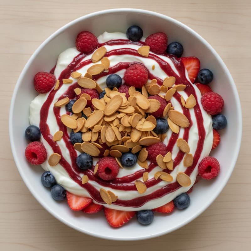 Greek Yogurt Protein Parfait with Mixed Berries and Almonds
