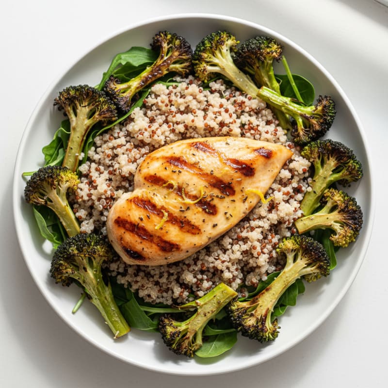 Grilled Chicken Breast with Quinoa and Roasted Broccoli