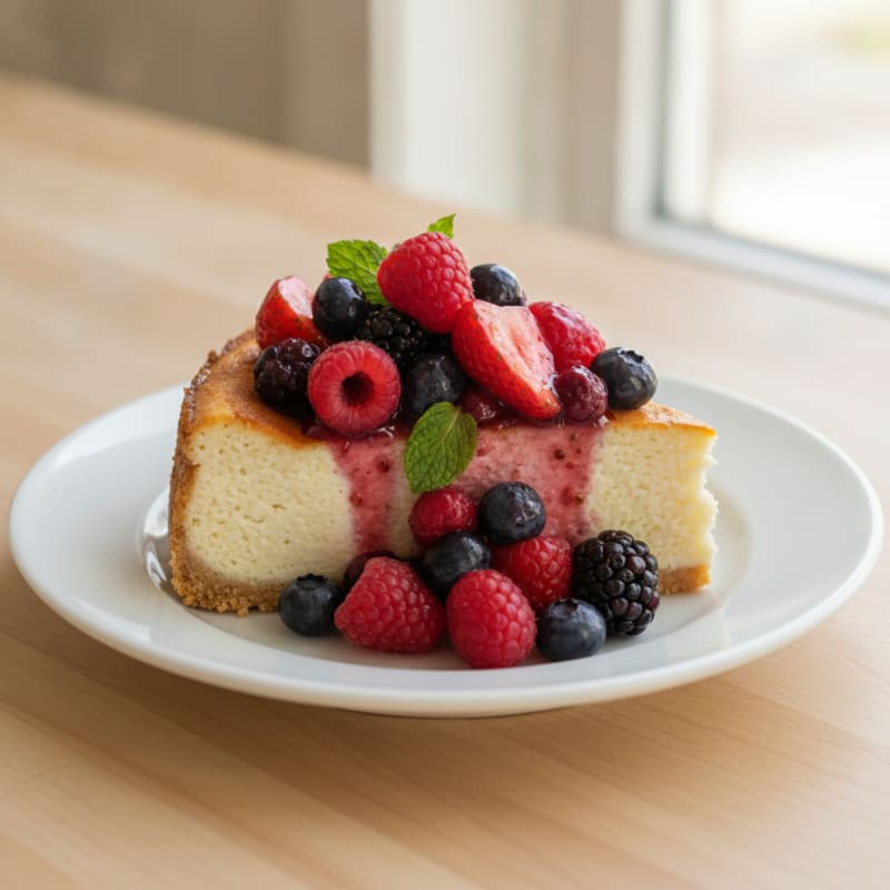 Greek Yogurt Protein Cheesecake with Mixed Berries