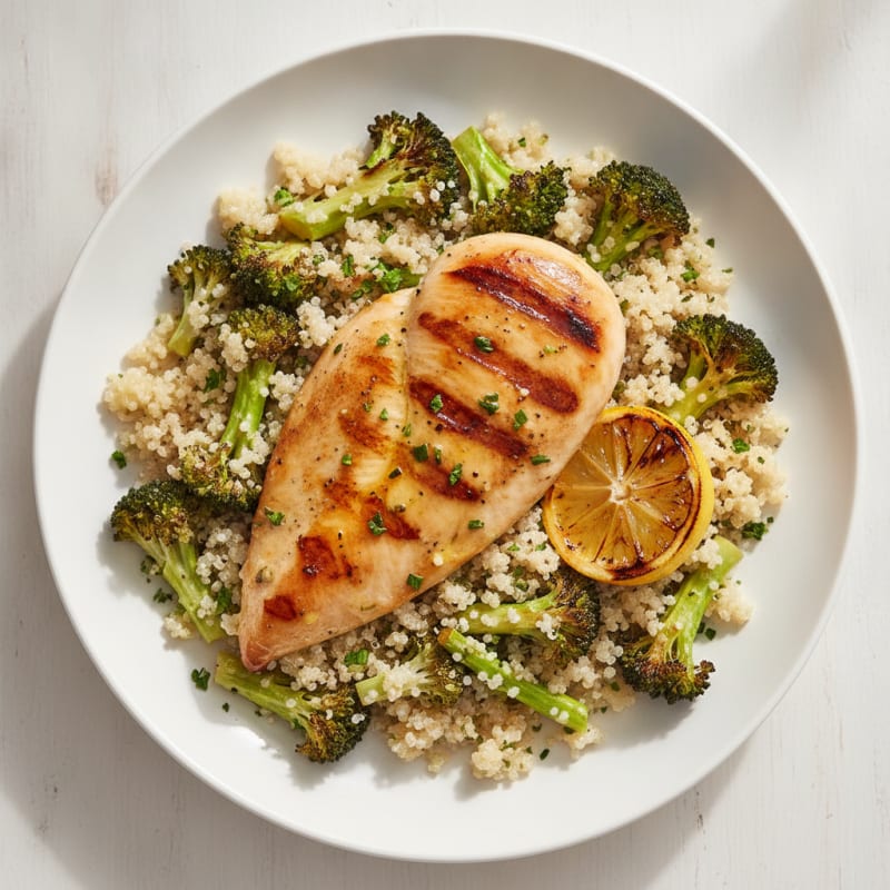 Grilled Chicken Breast with Quinoa and Roasted Broccoli