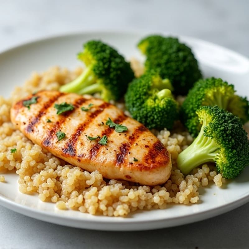 Grilled Chicken Breast with Quinoa and Roasted Broccoli