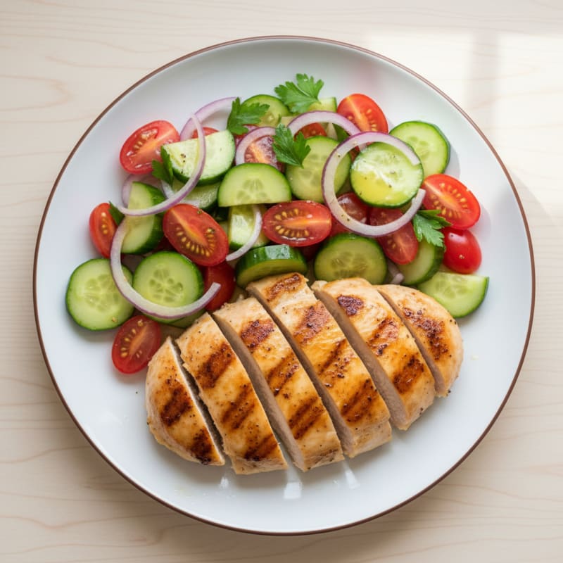 Grilled Chicken Breast with Cucumber Tomato Salad