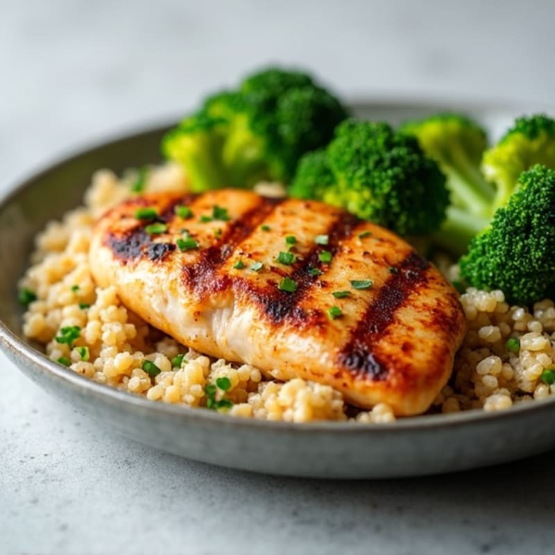 Grilled Chicken Breast with Quinoa and Steamed Broccoli