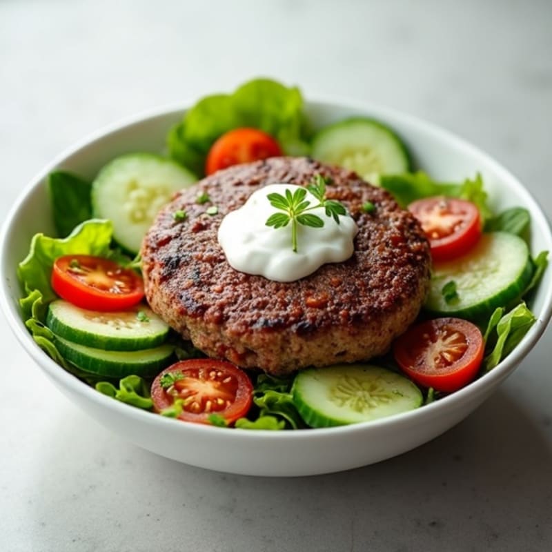 Lean Ground Beef Burger Bowl with Crisp Greens and Creamy Tangy Dressing