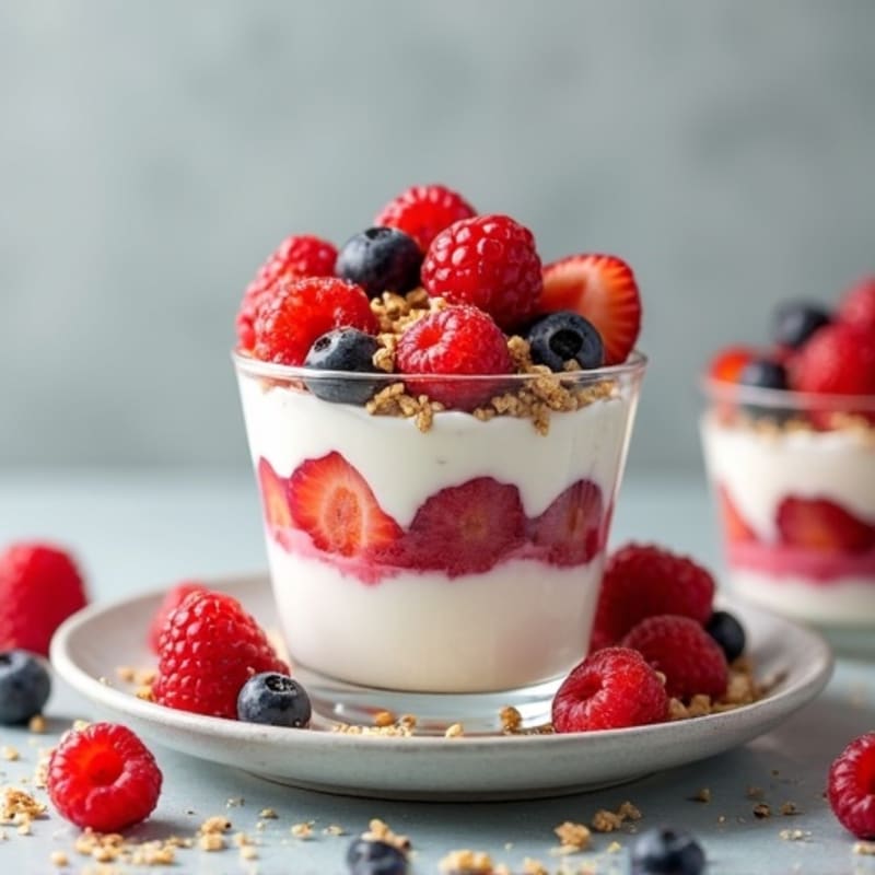 Greek Yogurt and Berry Parfait with Almond Butter and Chia Seeds