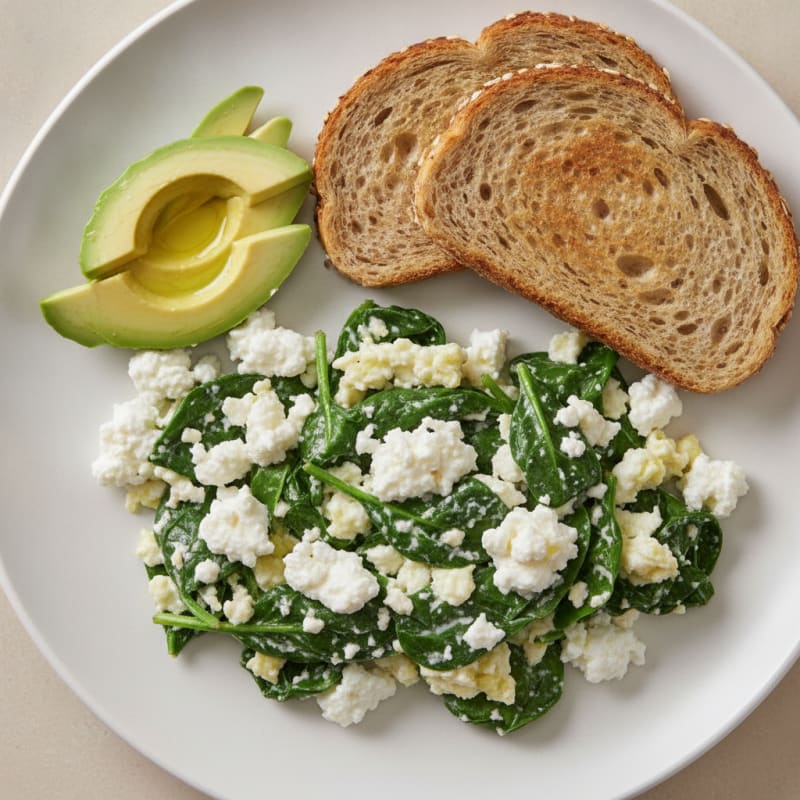 Egg White Spinach Scramble with Cottage Cheese