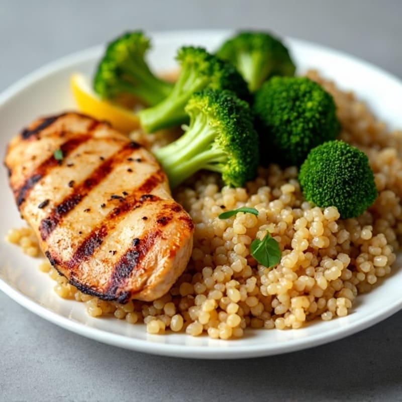 Grilled Chicken Breast with Quinoa and Roasted Broccoli