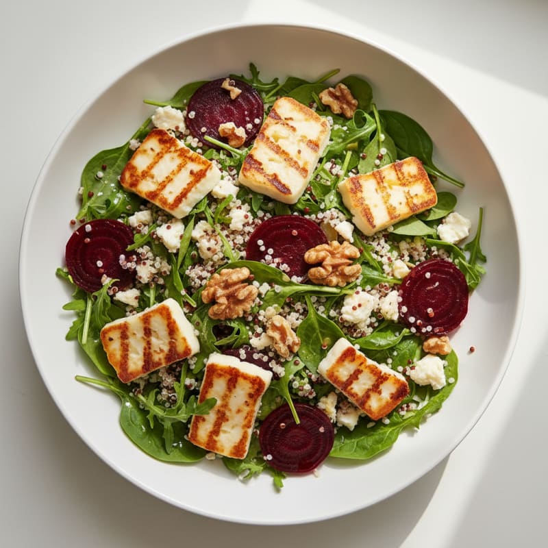 Grilled Halloumi Beetroot Salad with Quinoa and Toasted Walnuts