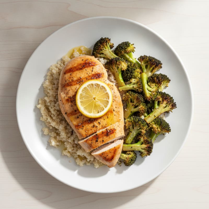 Grilled Chicken Breast with Quinoa and Roasted Broccoli