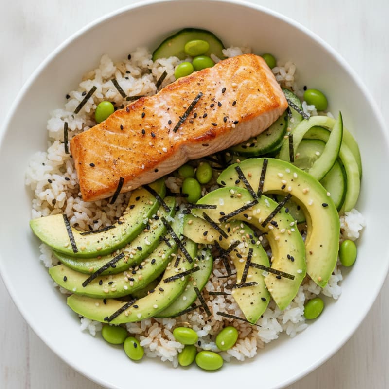 Salmon Sushi Rice Bowl with Avocado