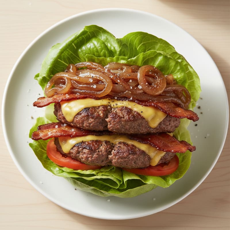 Double Bacon Cheeseburger with Caramelized Onions