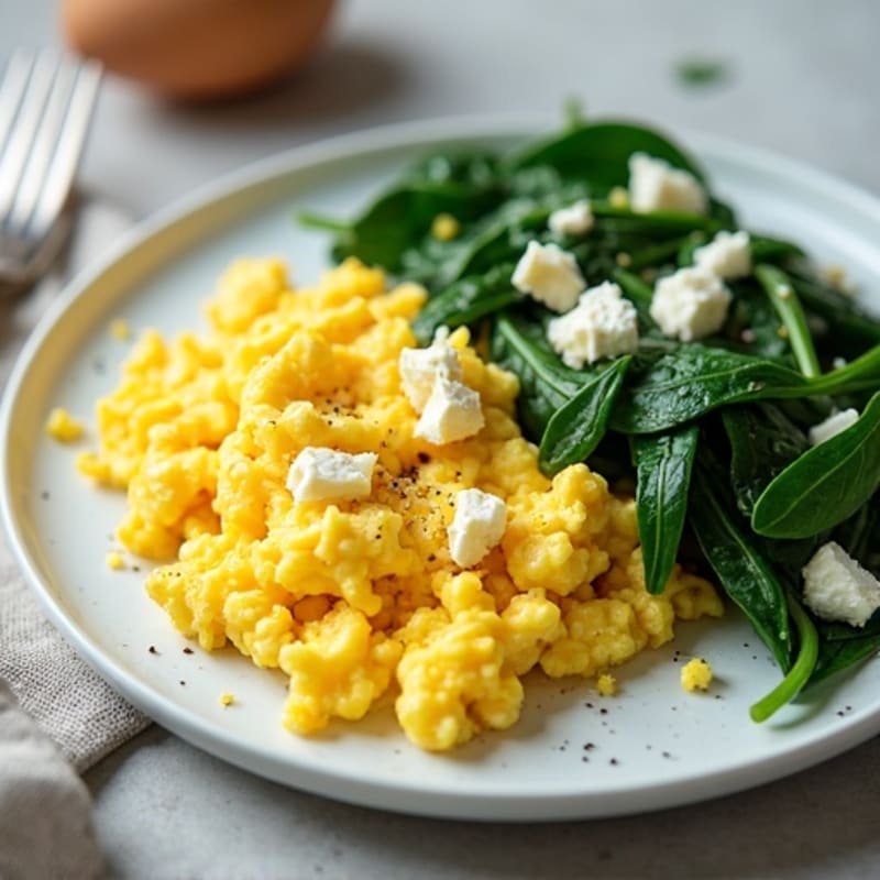 Fluffy Scrambled Eggs with Sautéed Greens