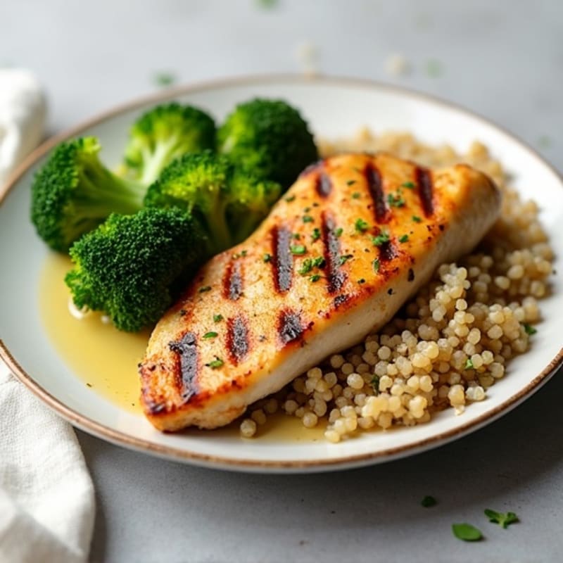 Grilled Chicken Breast with Roasted Broccoli and Quinoa