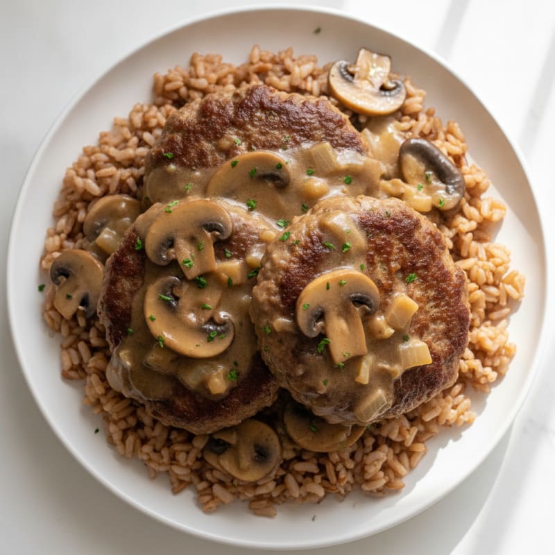 Salisbury Steak with Mushroom Gravy and Gaba Rice