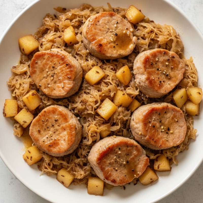 Braised Pork Tenderloin with Sauerkraut and Apples