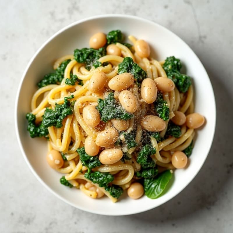 Garlicky White Bean and Spinach Pasta