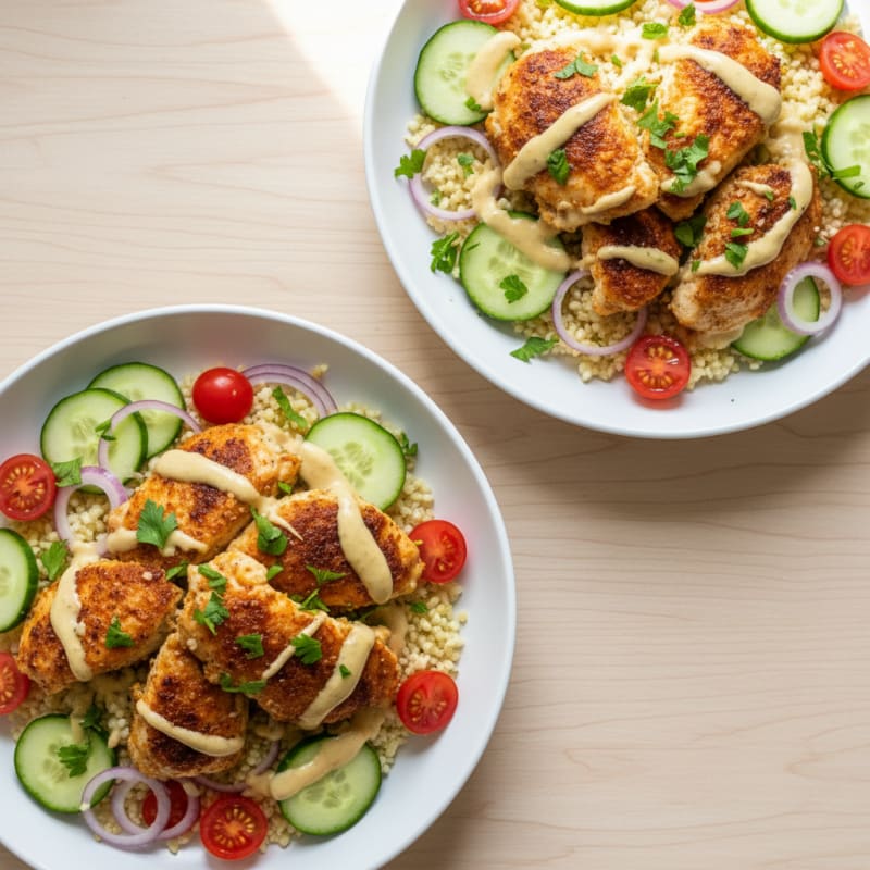 Crispy Lemon-Herb Chicken Shawarma Bowls