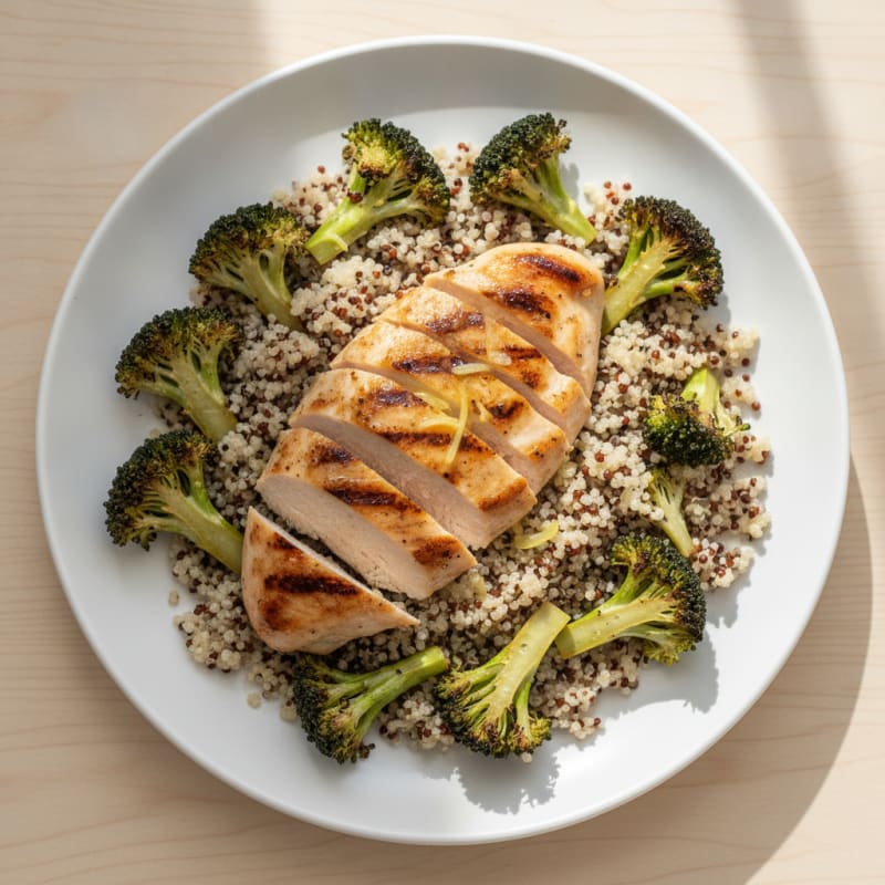 Grilled Chicken Breast with Quinoa and Roasted Broccoli