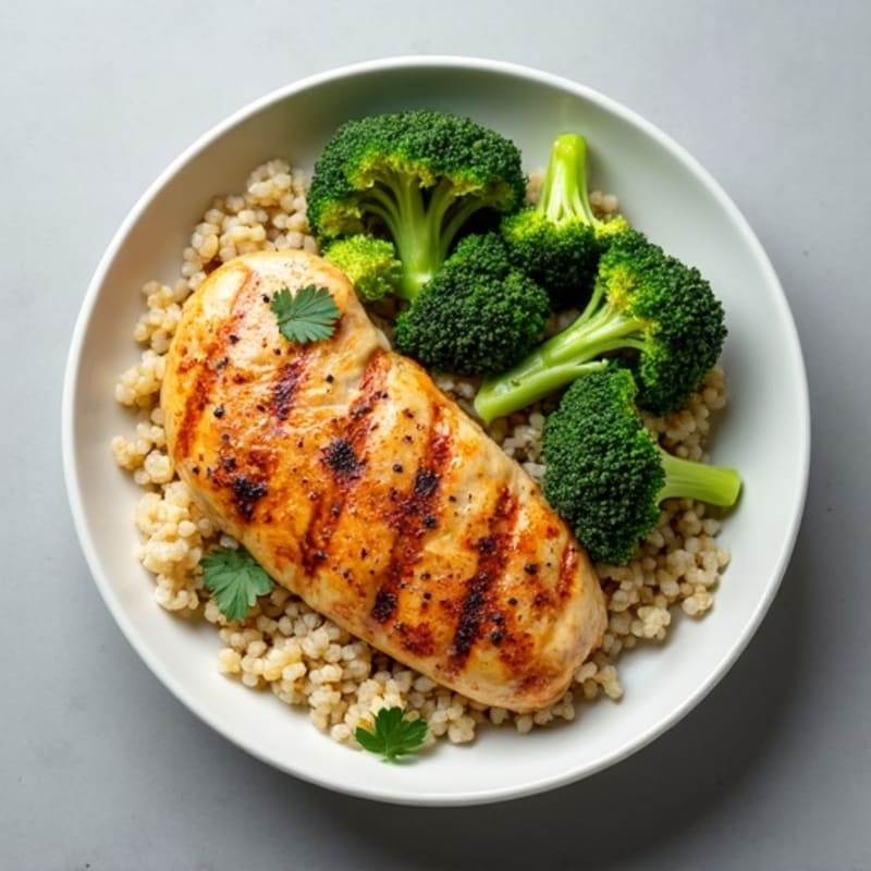 Grilled Chicken Breast with Quinoa and Roasted Broccoli