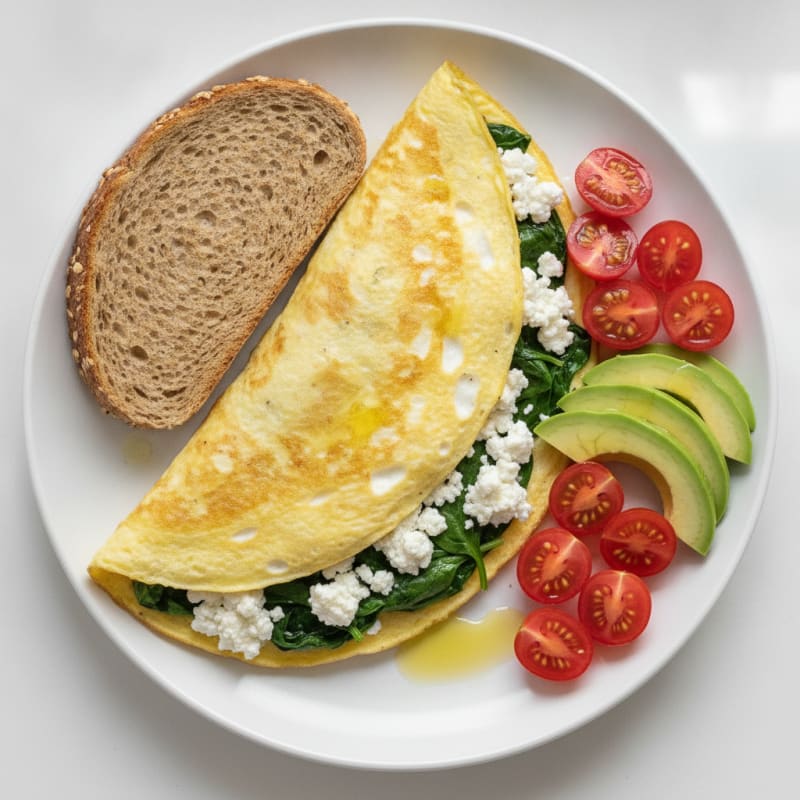 Egg White Spinach Omelette with Cottage Cheese and Tomatoes
