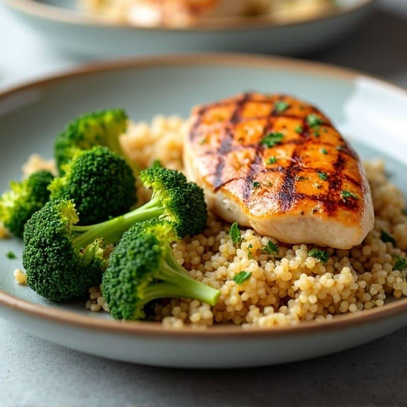 Grilled Chicken Breast with Quinoa and Roasted Broccoli