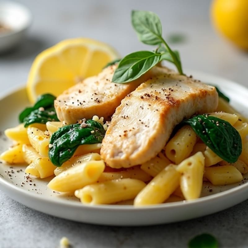 Creamy Lemon Garlic Chicken Pasta with Fresh Spinach