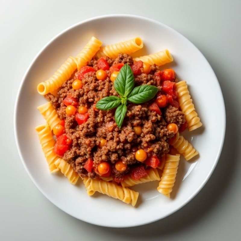 Lean Ground Beef and Chickpea Pasta with Hearty Tomato Sauce