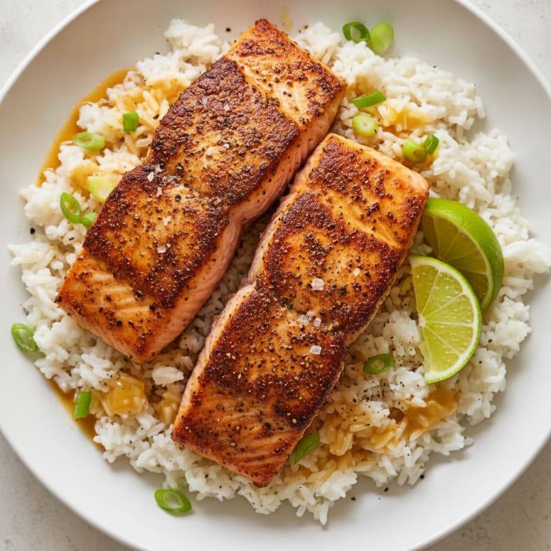 Jerk Salmon with Coconut Rice