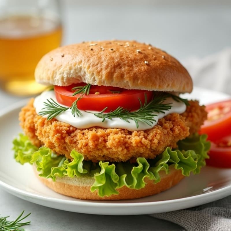 Crispy Air-Fried Chicken Sandwich with Honey Dill Sauce