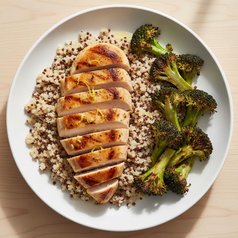 Grilled Chicken Breast with Roasted Broccoli and Quinoa