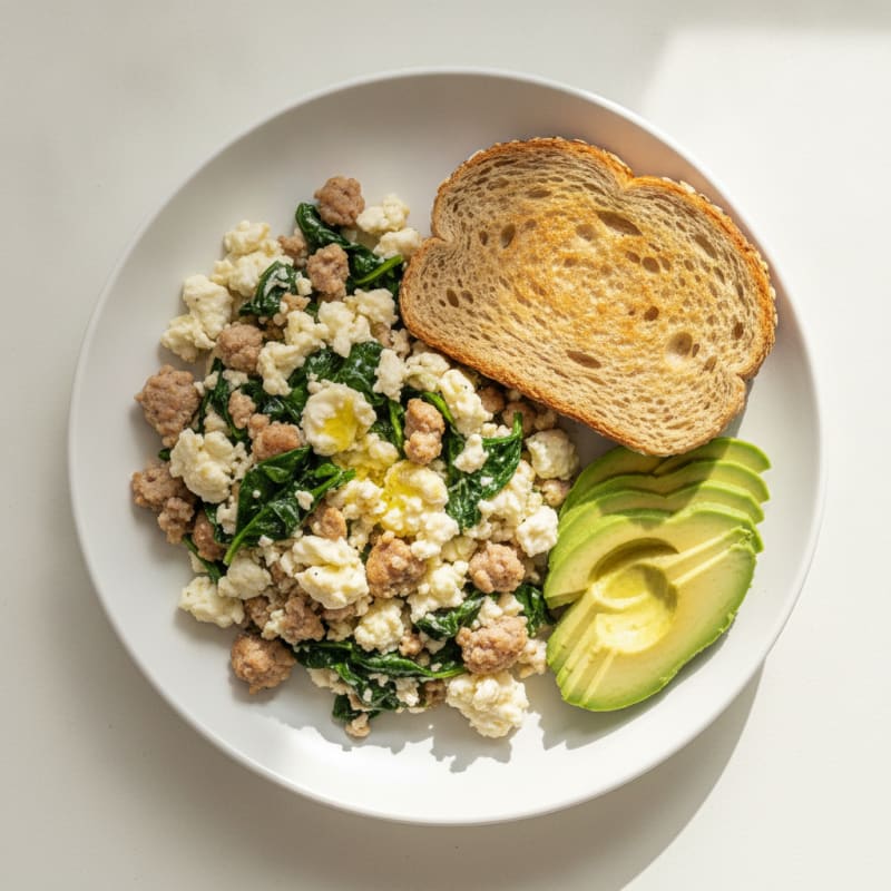 Egg White and Turkey Sausage Scramble with Baby Spinach