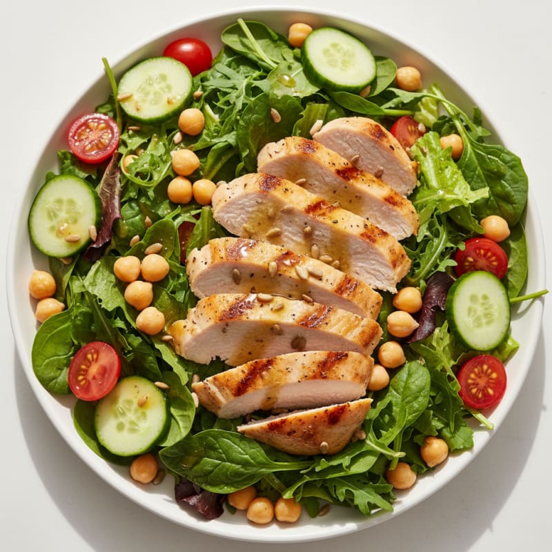 Grilled Turkey Breast Salad with Chickpeas and Mixed Greens