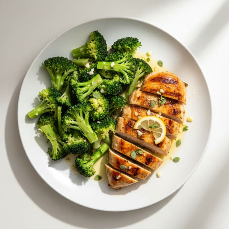 Lemon Herb Grilled Chicken Breast with Steamed Broccoli