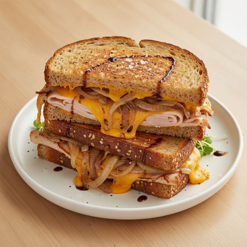 Triple-Decker Grilled Cheese with Caramelized Onions