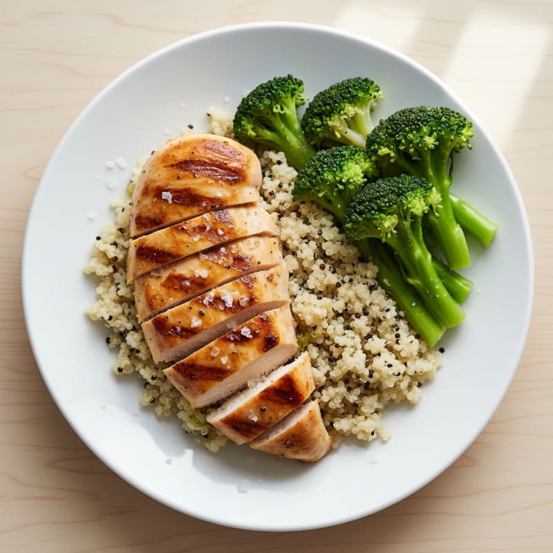 Grilled Chicken Breast with Quinoa and Steamed Broccoli