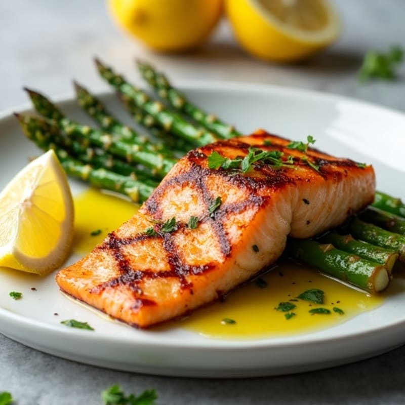 Crispy Pan-Seared Salmon with Lemon-Herb Roasted Asparagus