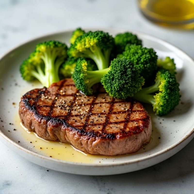 Juicy Pan-Seared Steak with Crispy Roasted Broccoli