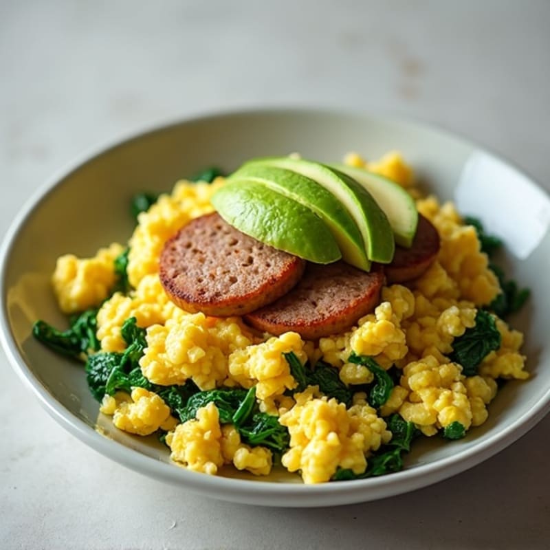 Egg White Scramble with Turkey Sausage and Spinach