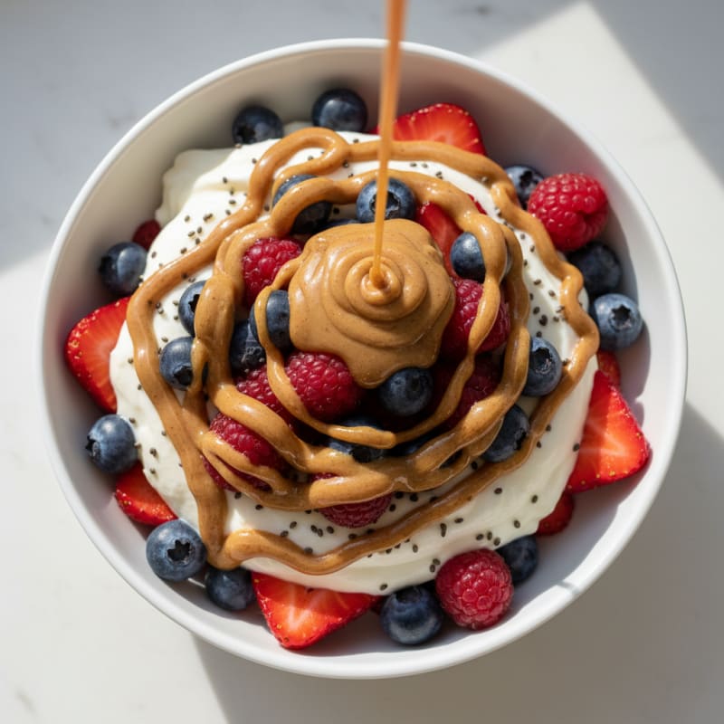 Greek Yogurt Protein Parfait with Mixed Berries and Almond Butter