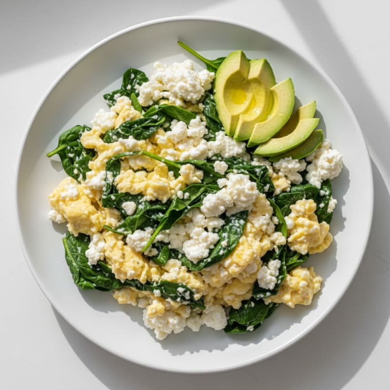 Fluffy Cottage Cheese Egg Scramble with Spinach