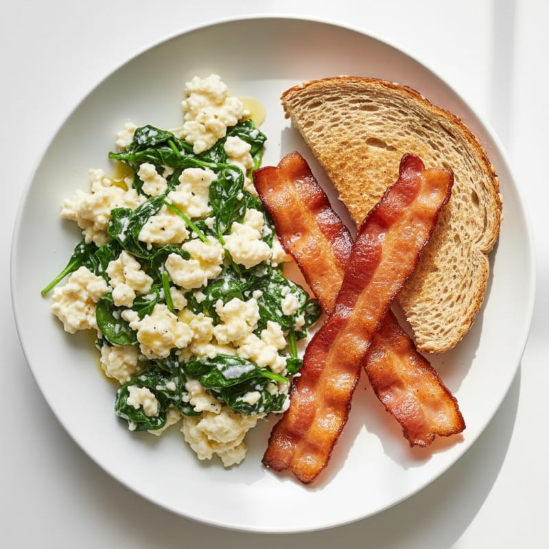 Cottage Cheese Scramble with Spinach and Turkey Bacon