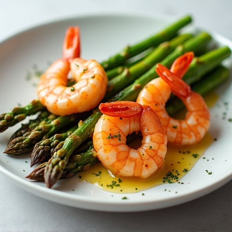 Pan-Seared Lemon Garlic Prawns with Roasted Asparagus