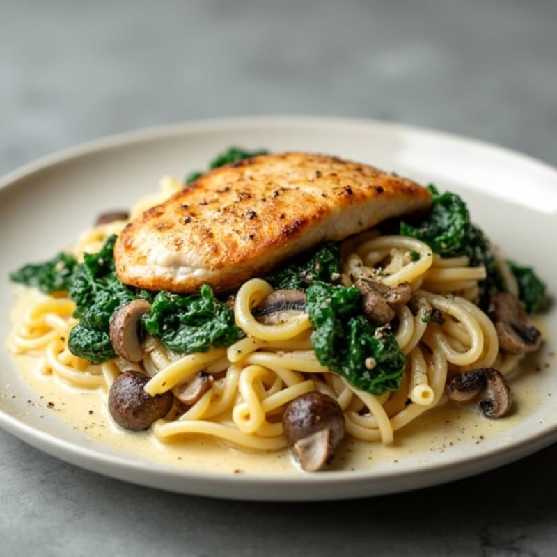 Creamy Truffle Mushroom Pasta with Sautéed Spinach