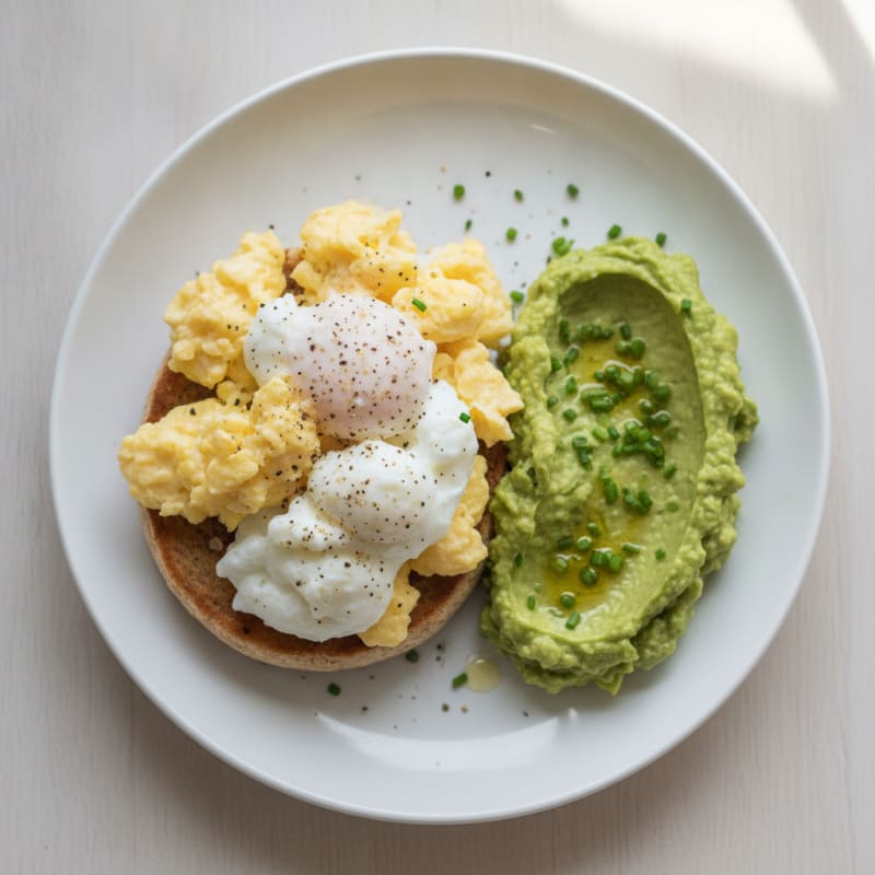 Scrambled Eggs on English Muffins with Avocado