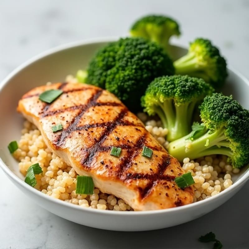 Grilled Chicken Breast with Quinoa and Steamed Broccoli